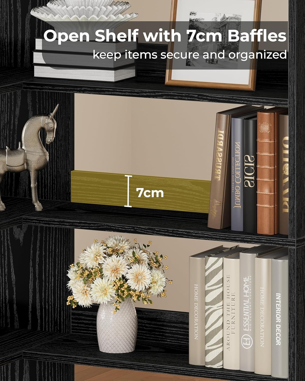 Tall Corner Shelf Unit 6 Tier L-Shaped Bookcase Storage Rack for Living Rooms