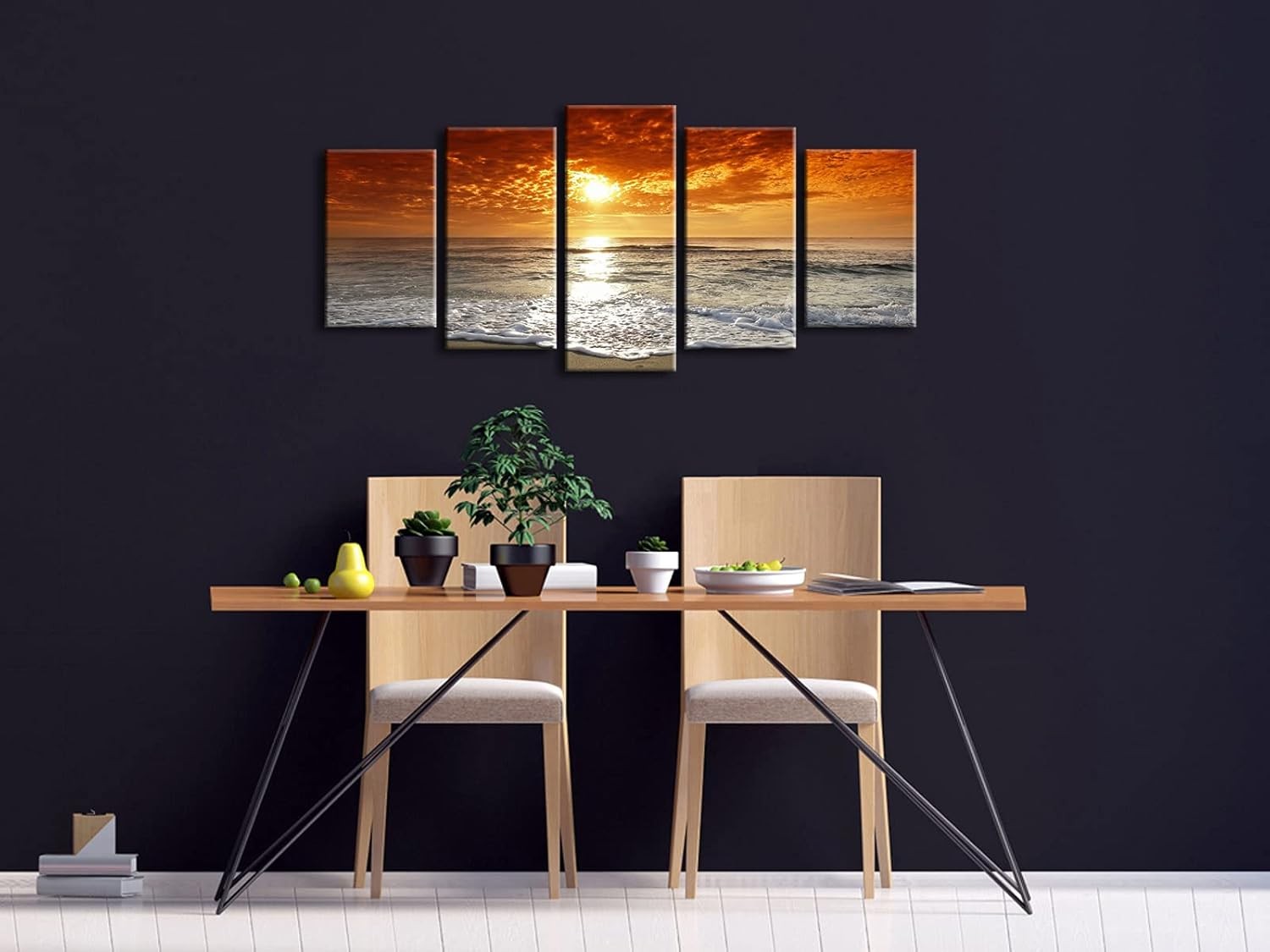 5 Panel Sunset Beach Canvas Wall Art Framed Ocean Seascape Print