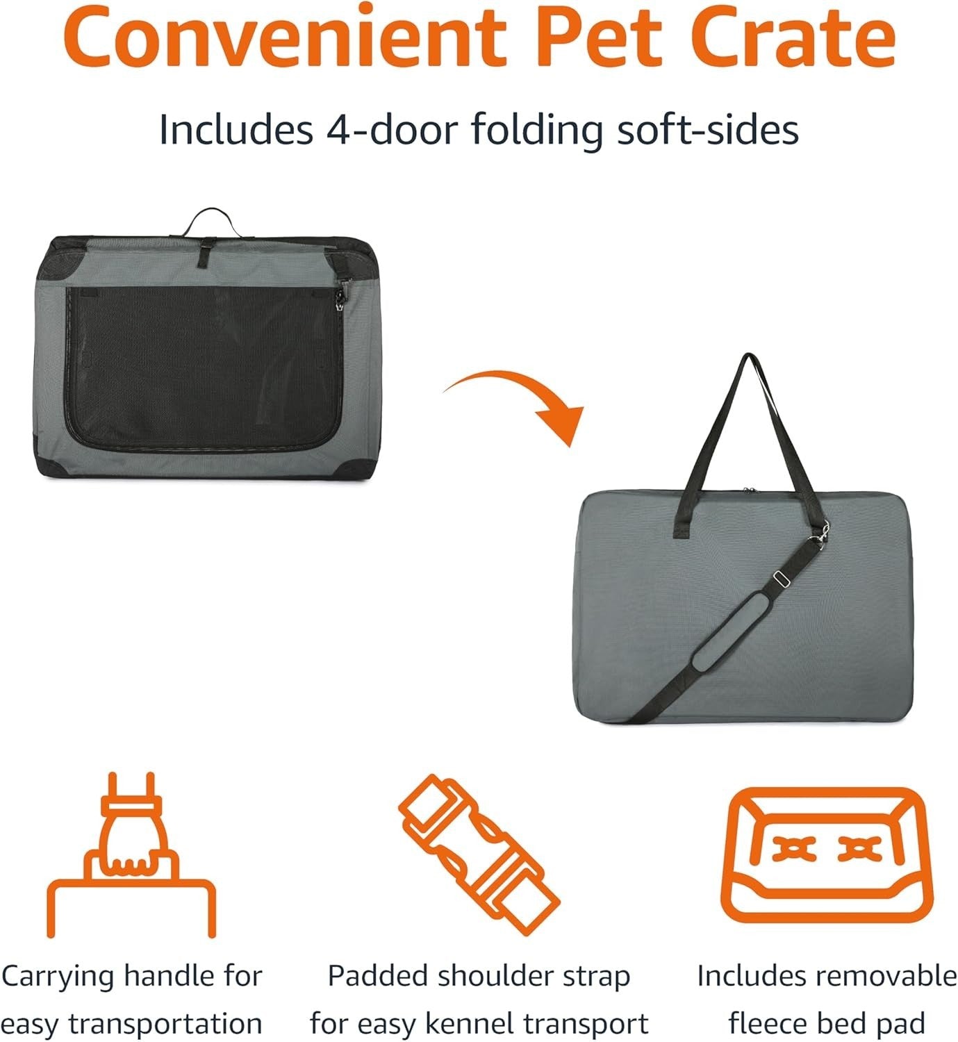 Medium Dog Cat Travel Crate Soft Folding Pet Carrier Cage 76x54x54cm Grey