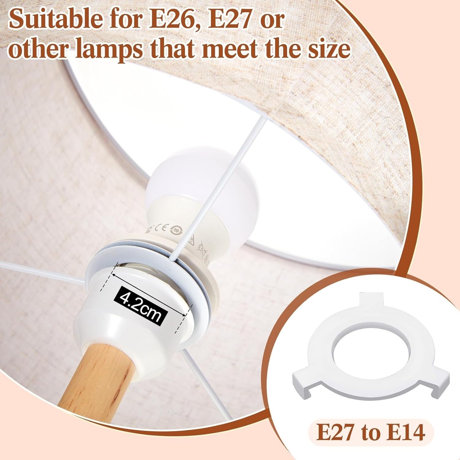 4 Pack Beige Fabric Drum Lampshades E27 E14 Adapter Table Ceiling