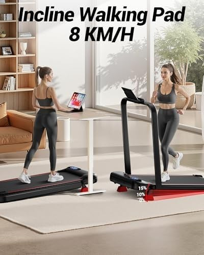 4-in-1 Foldable Incline Treadmill 15%, 8km/h, 2.5HP, Under-Desk Home Office