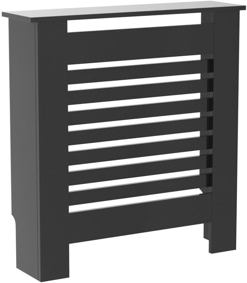 Small Black Radiator Cover High Gloss MDF Modern Horizontal Slat Design