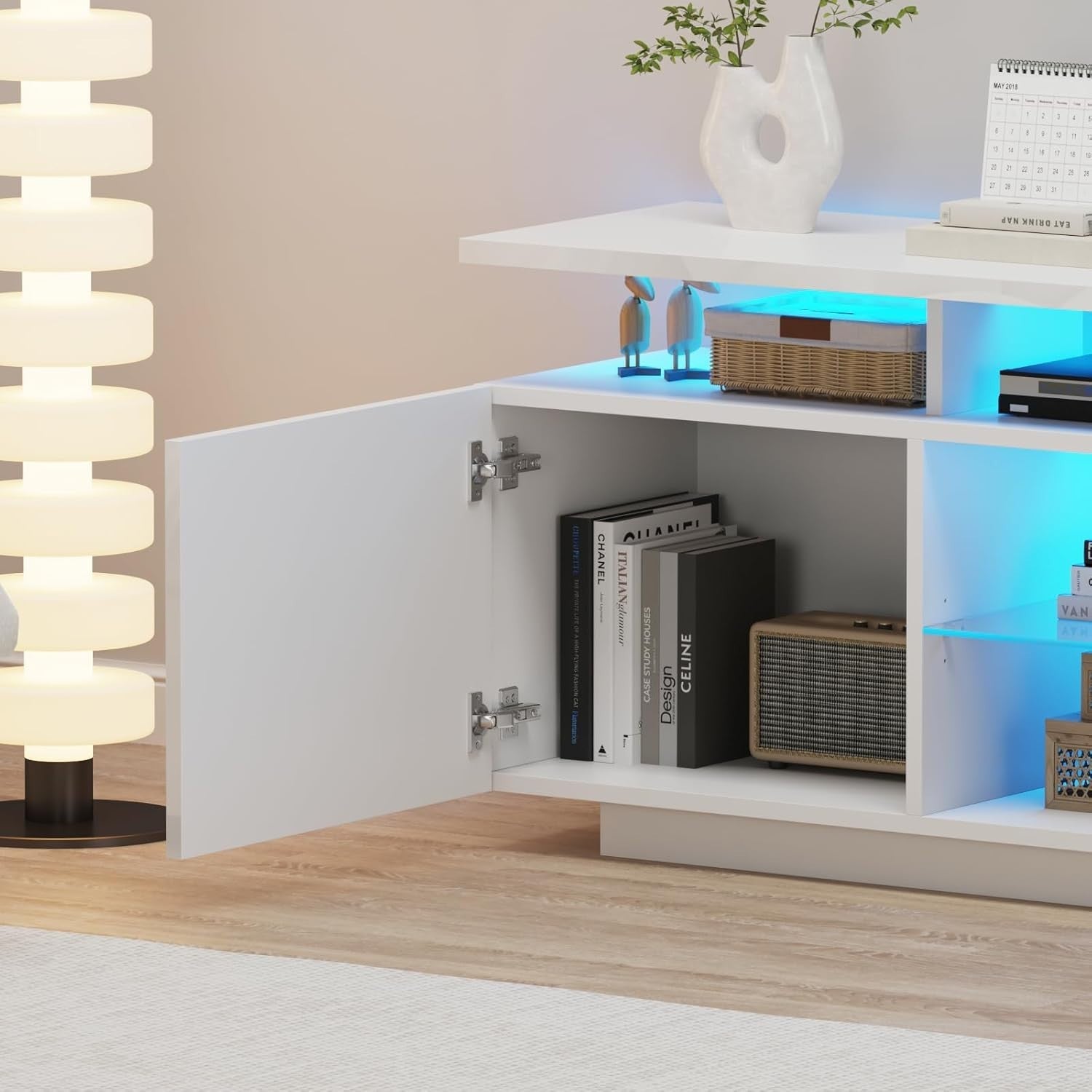 Adjustable 160cm TV Cabinet Stand with RGB LED, Storage for TVs up to 70"