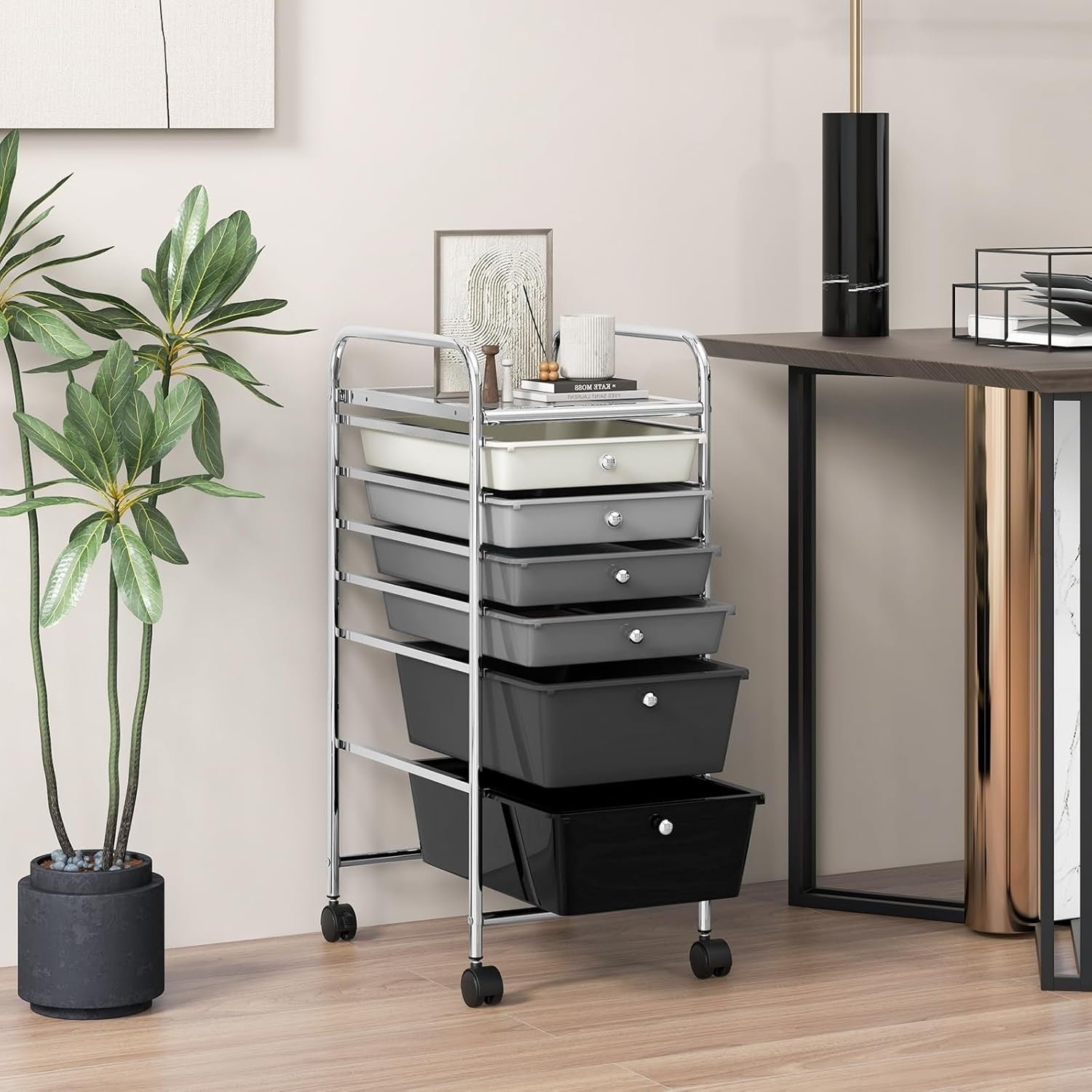 6 Drawer Rolling Storage Cart Utility Trolley Organizer Lockable Wheels