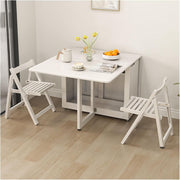 Oak Folding Butterfly Dining Table Set with Hidden Chair Storage – White