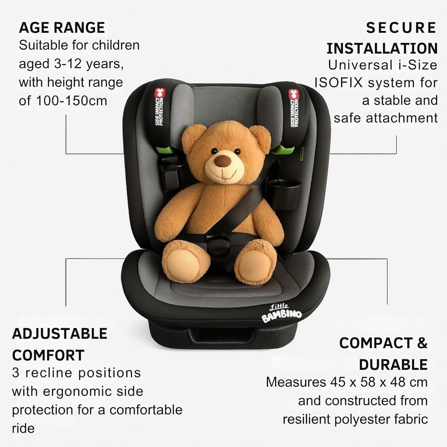 i-Size Highback Booster Seat 100–150cm ISOFIX Side Impact Cup Holder