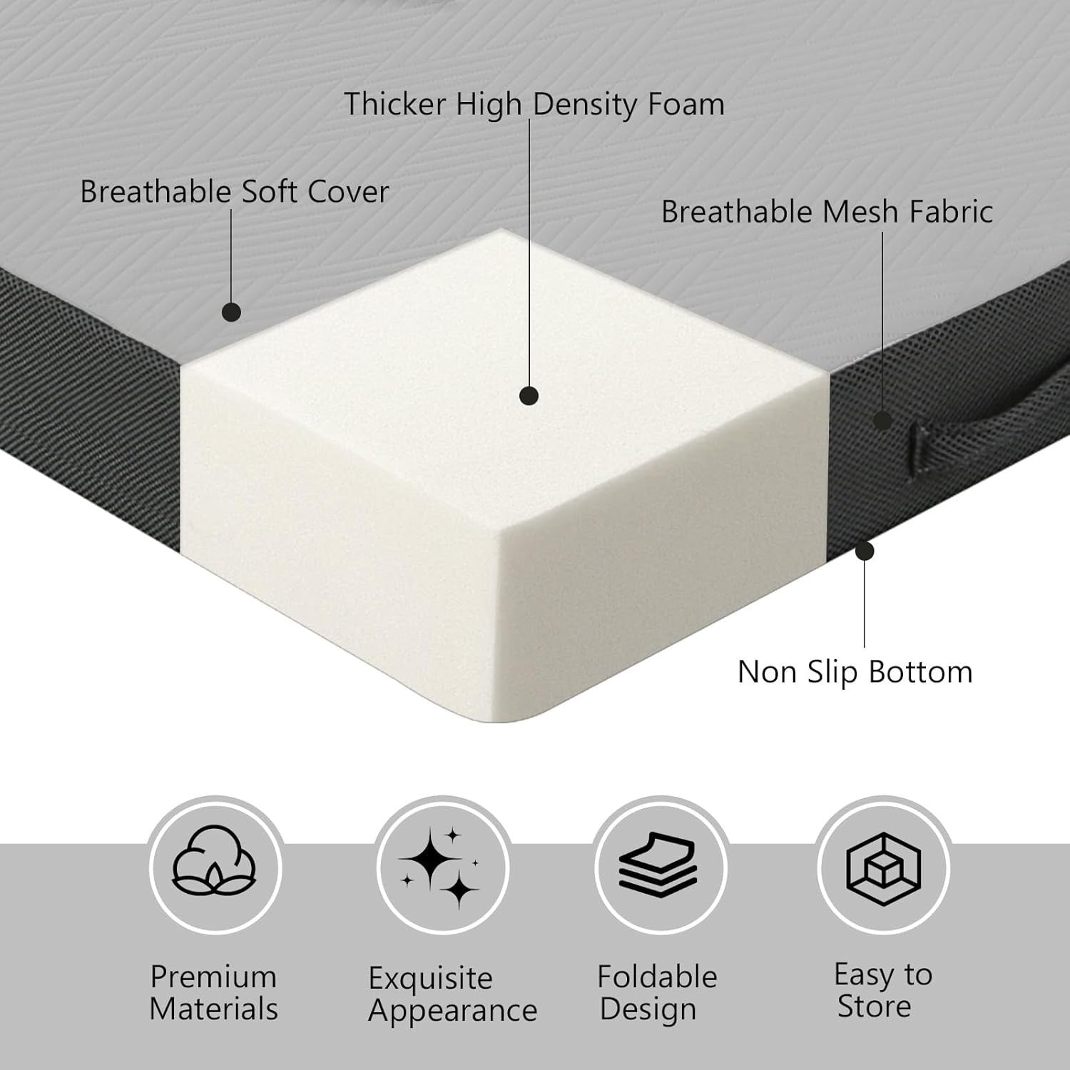 Tri Fold Single Foam Mattress 10cm Thick Foldable Guest Bed Floor Mat