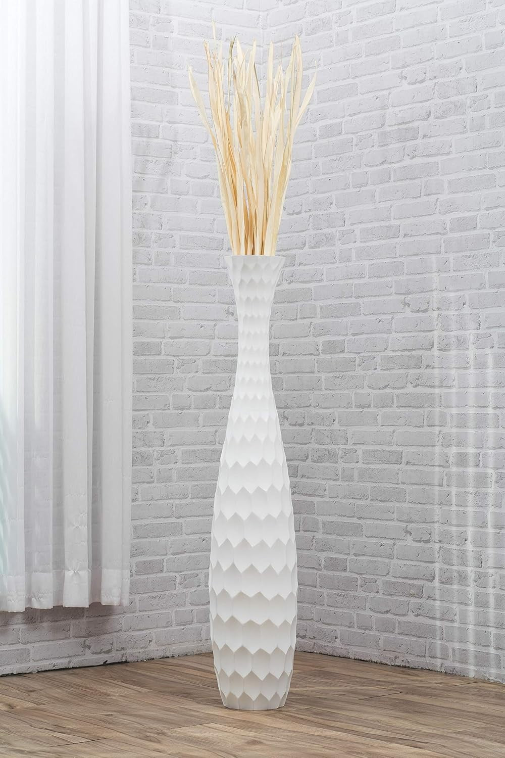Tall White Floor Vase 105cm Wooden Decor Pampas Grass Holder Modern Home