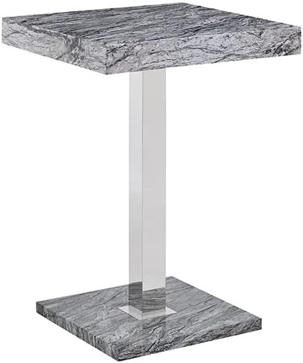 Melange Marble Effect High Gloss Square Bar Table Dining Pub 80×80×110cm Grey