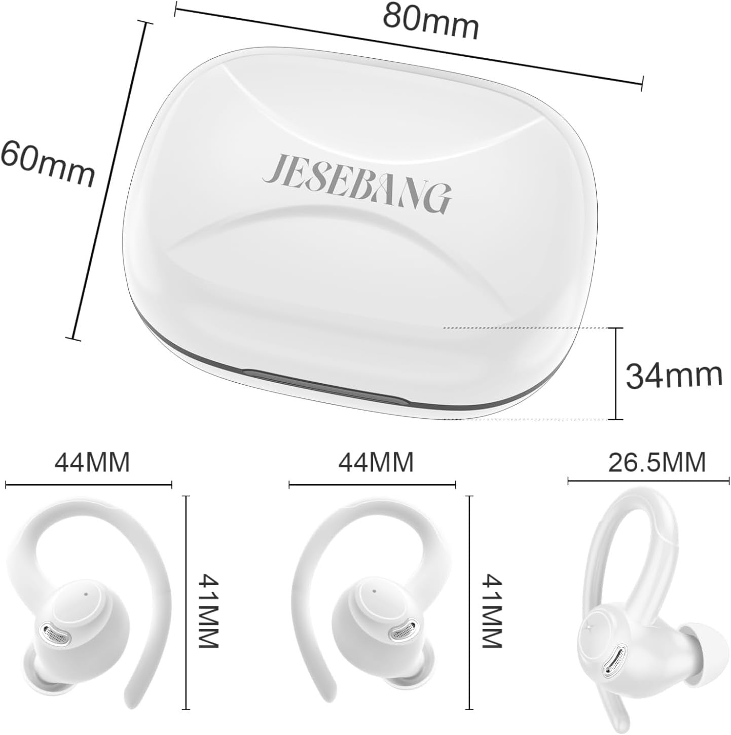 White Bluetooth 5.3 Earbuds ENC Mic 40H LED Display Sport IP7