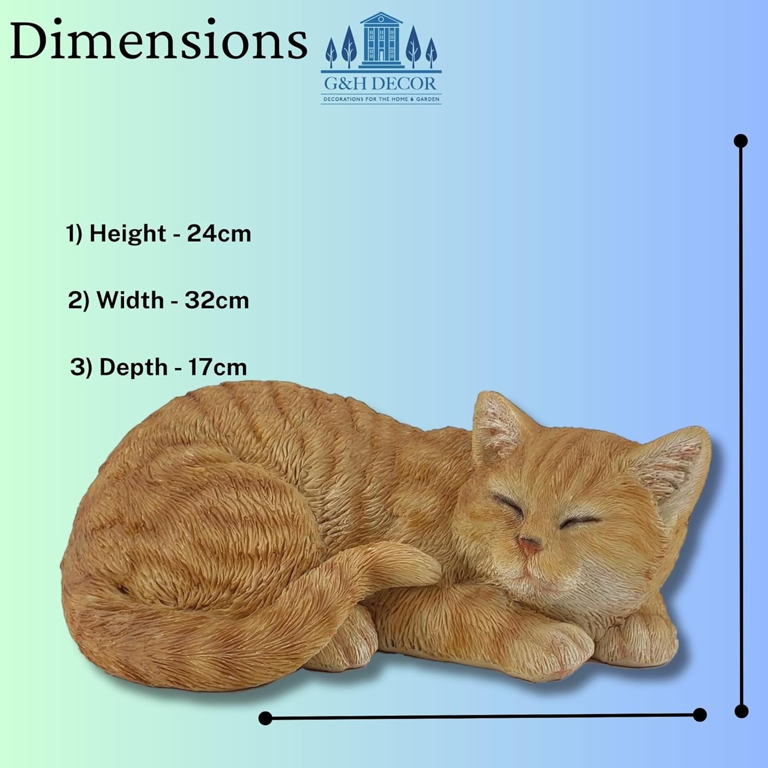 Realistic Ginger Sleeping Cat Statue 32cm Resin Weatherproof Garden Ornament