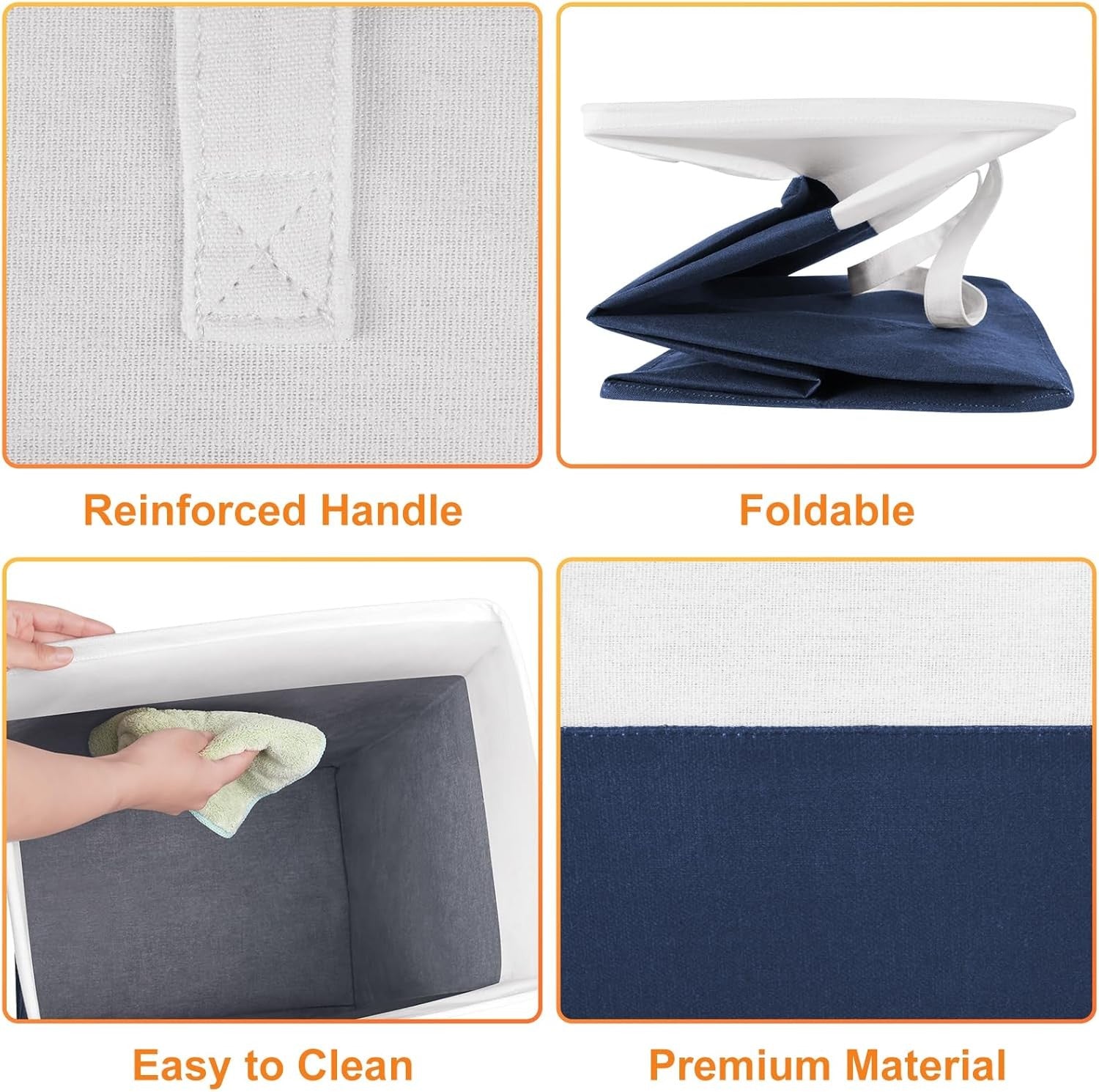 100L Large Laundry Hamper Blue with Handles Foldable Clothes Storage Basket
