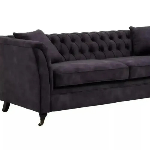 Grey Velvet 3 Seater Sofa Chesterfield Style Tufted Arms Castor Legs