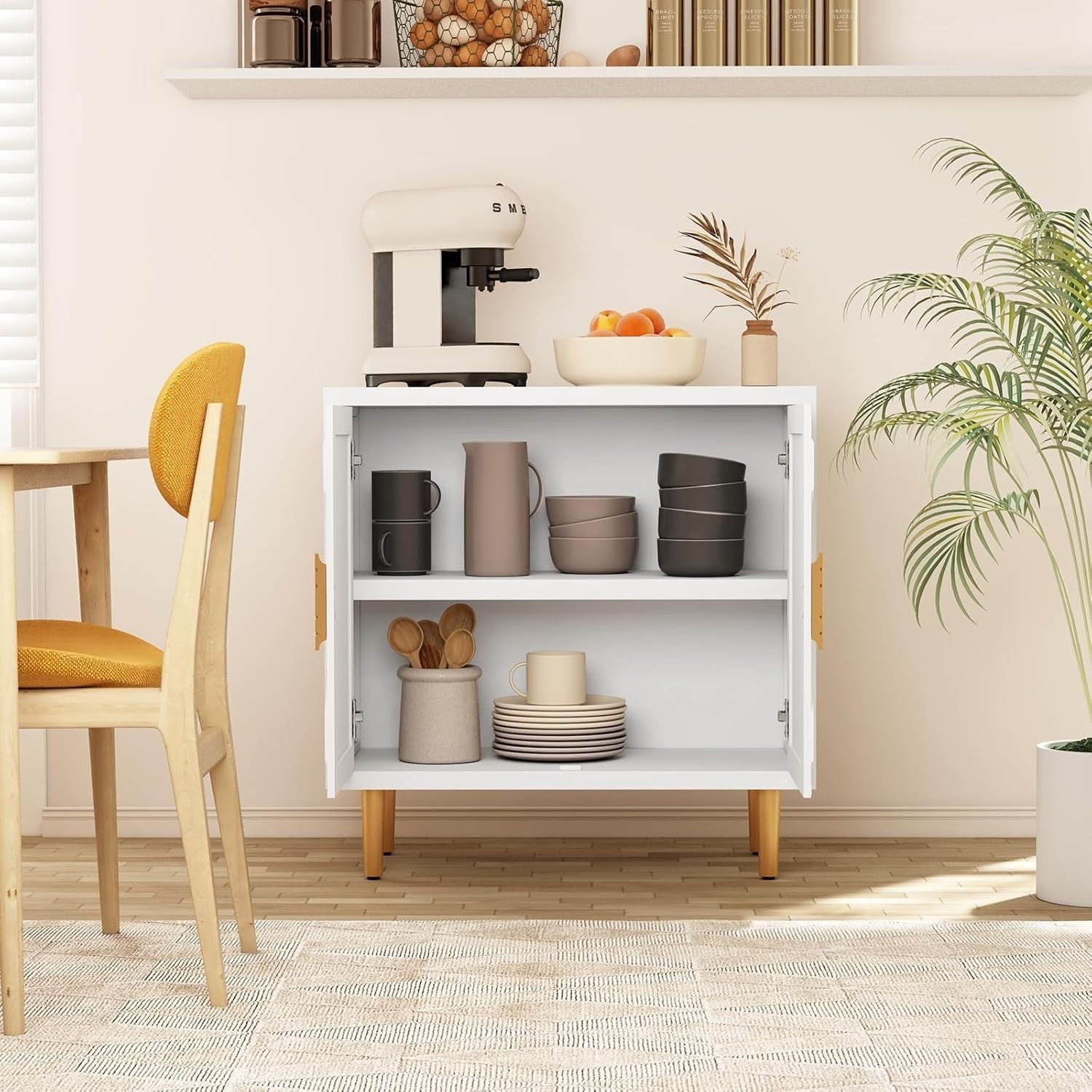 Modern White Sideboard Cabinet 3D Embossed Doors Storage Unit