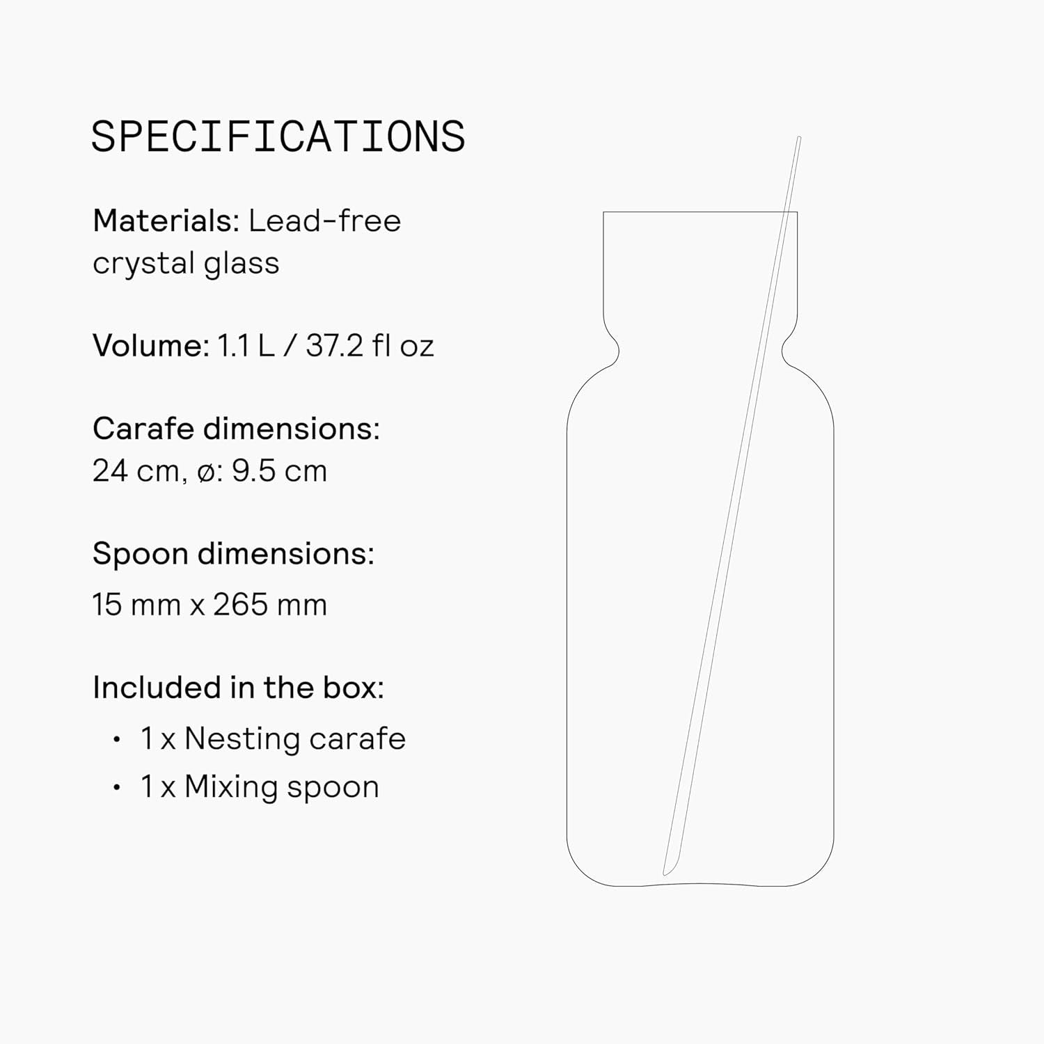 Crystal Glass Carafe 1.1L with Stainless Steel Bar Spoon | Modern Drink Serving
