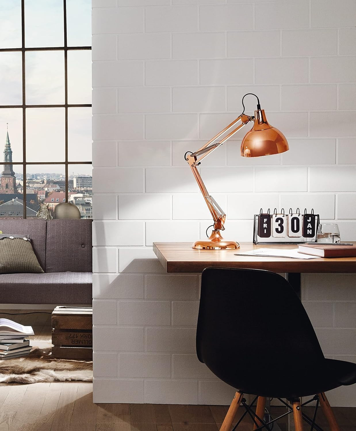 Adjustable Vintage Copper Desk Lamp with E27 Socket & Switch, 71cm