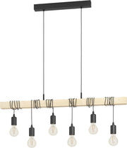 6 Light Industrial Pendant Ceiling Lamp Wood & Metal Vintage E27