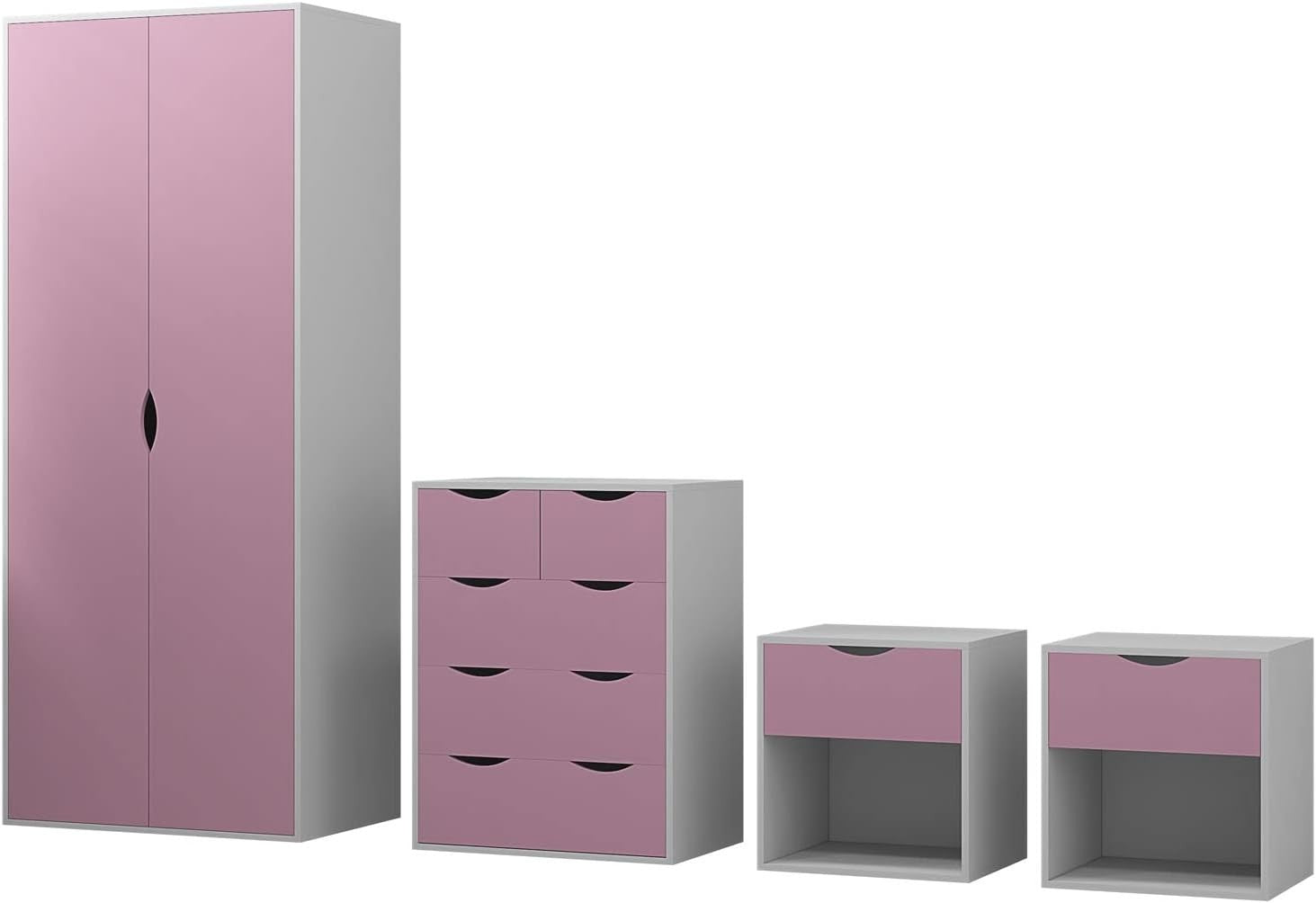 4pc Bedroom Furniture Set Wardrobe Chest Bedside Cabinet Pink White