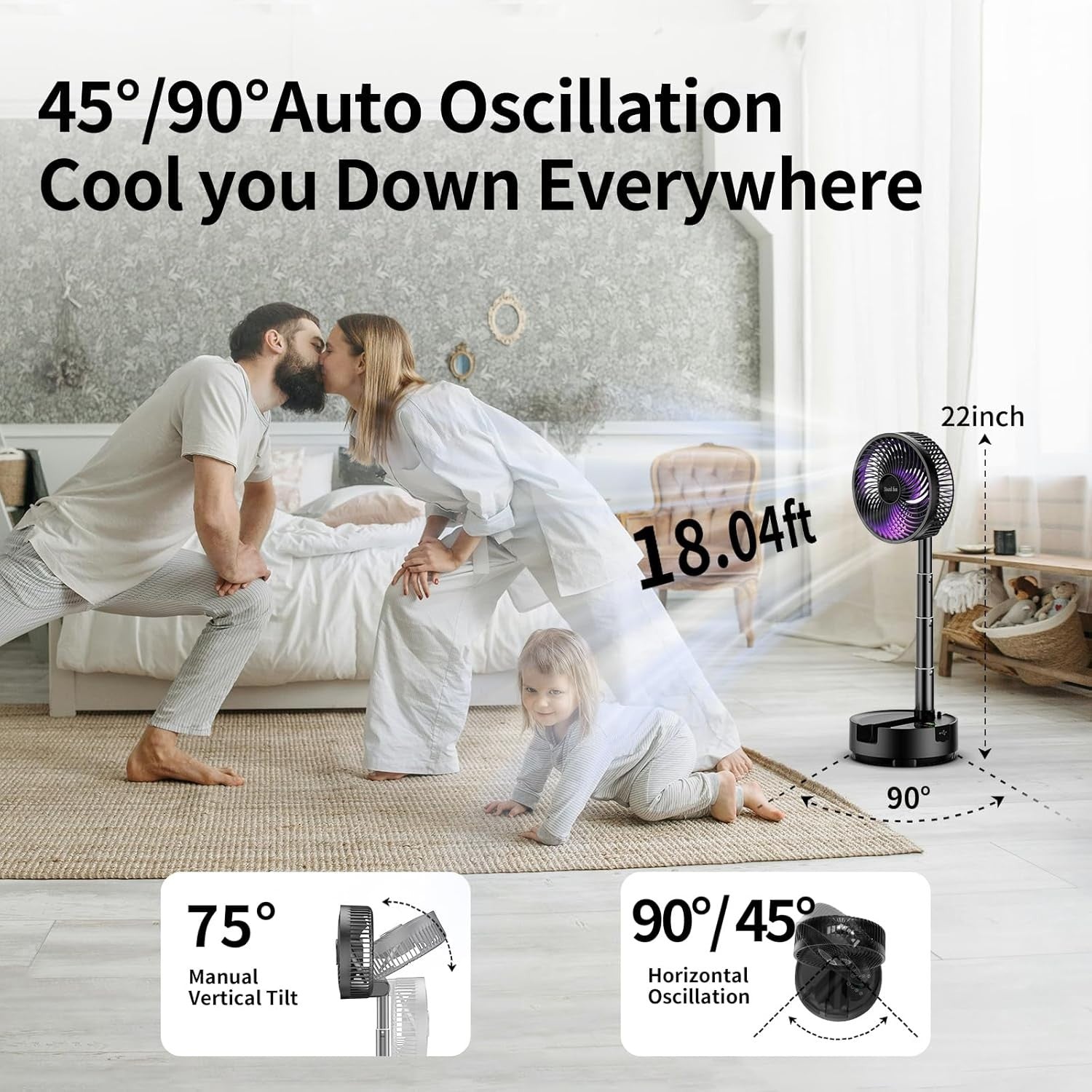 8-Inch Foldable Rechargeable Fan – 20000mAh Battery w/ Remote & LED Light