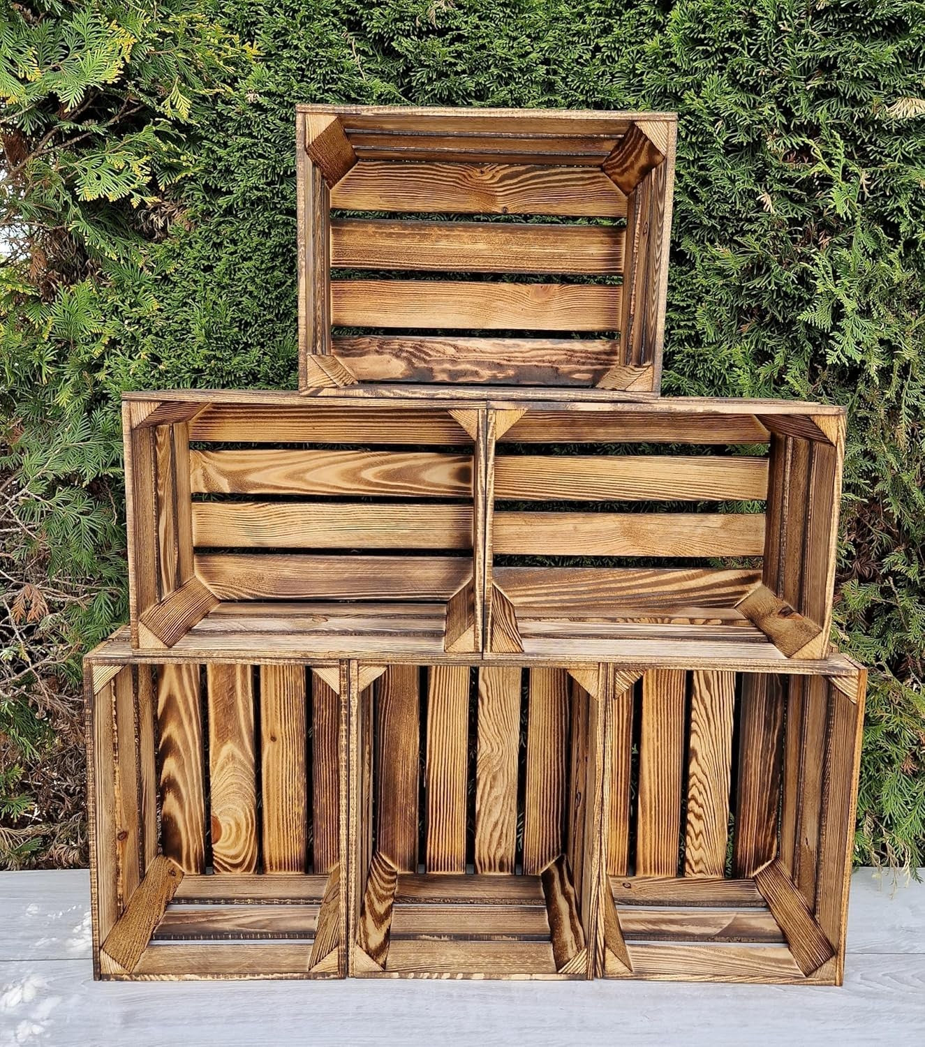 10 x Burnt Effect Wooden Crates 29x23x39cm Rustic Decorative Storage Box