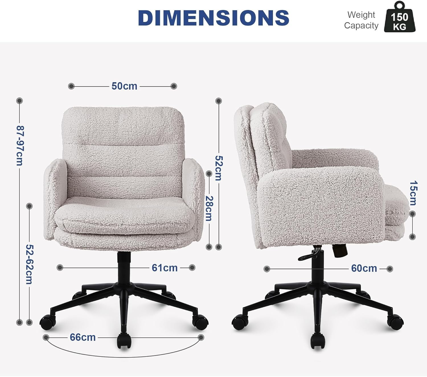 Ergonomic Office Desk Chair Swivel Cream Faux Fur Adjustable Height Tilt Lock