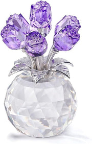 Purple Crystal Rose Bouquet Ornament Gift for Women Birthday Valentine