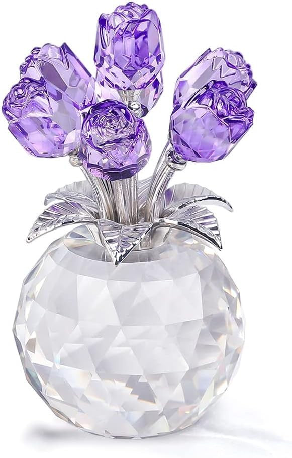 Purple Crystal Rose Bouquet Ornament Gift for Women Birthday Valentine