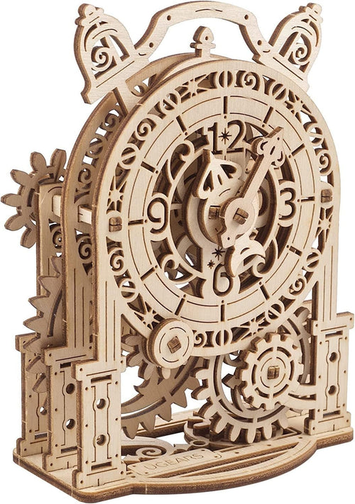 Vintage Wooden 3D Alarm Clock Puzzle - Mechanical DIY Model Kit, 43 Pieces