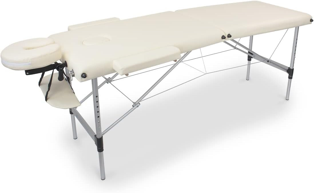 Portable Aluminium Massage Table Foldable Adjustable Spa Therapy Bed Cream