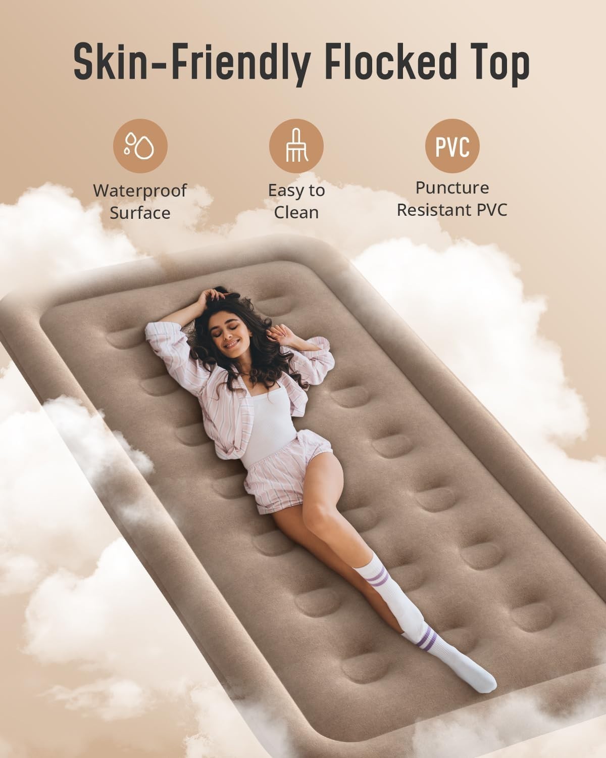 Single Air Bed Built-In Electric Pump Inflatable Mattress Camping Home