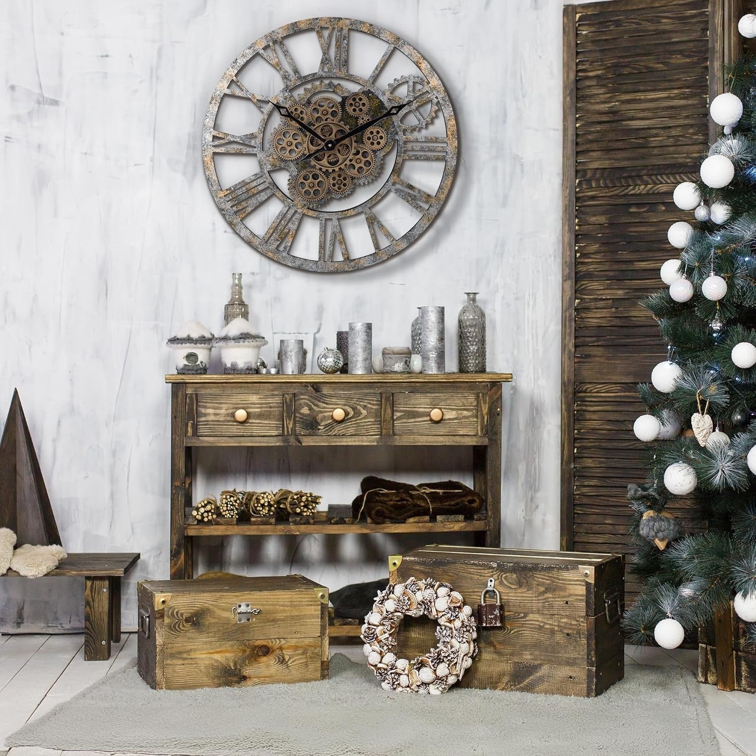 23" Wall Clock Rustic Bronze Gears Moving Steampunk Farmhouse Decor