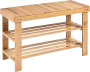 Natural Bamboo Shoe Storage Bench – 3-Tier Rack & Seat for Hallway 70cm