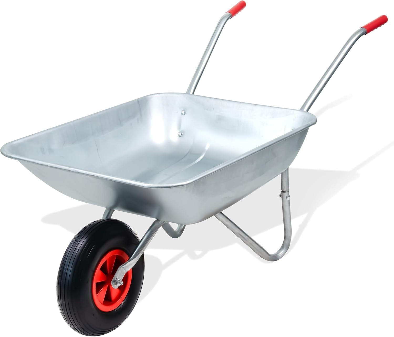 65L Galvanised Wheelbarrow – Pneumatic Tyre Heavy Duty Steel Cart for 100kg