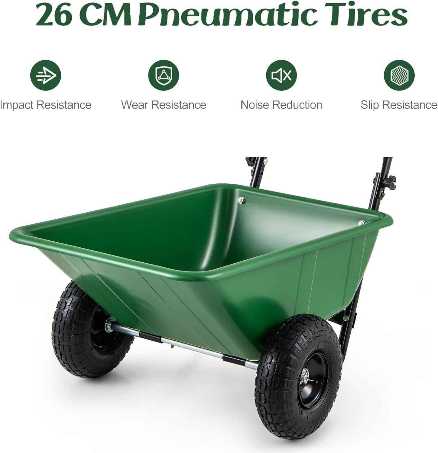 80L 2-Wheel Garden Wheelbarrow & Green Heavy Duty Cart w/ 100kg Load Capacity
