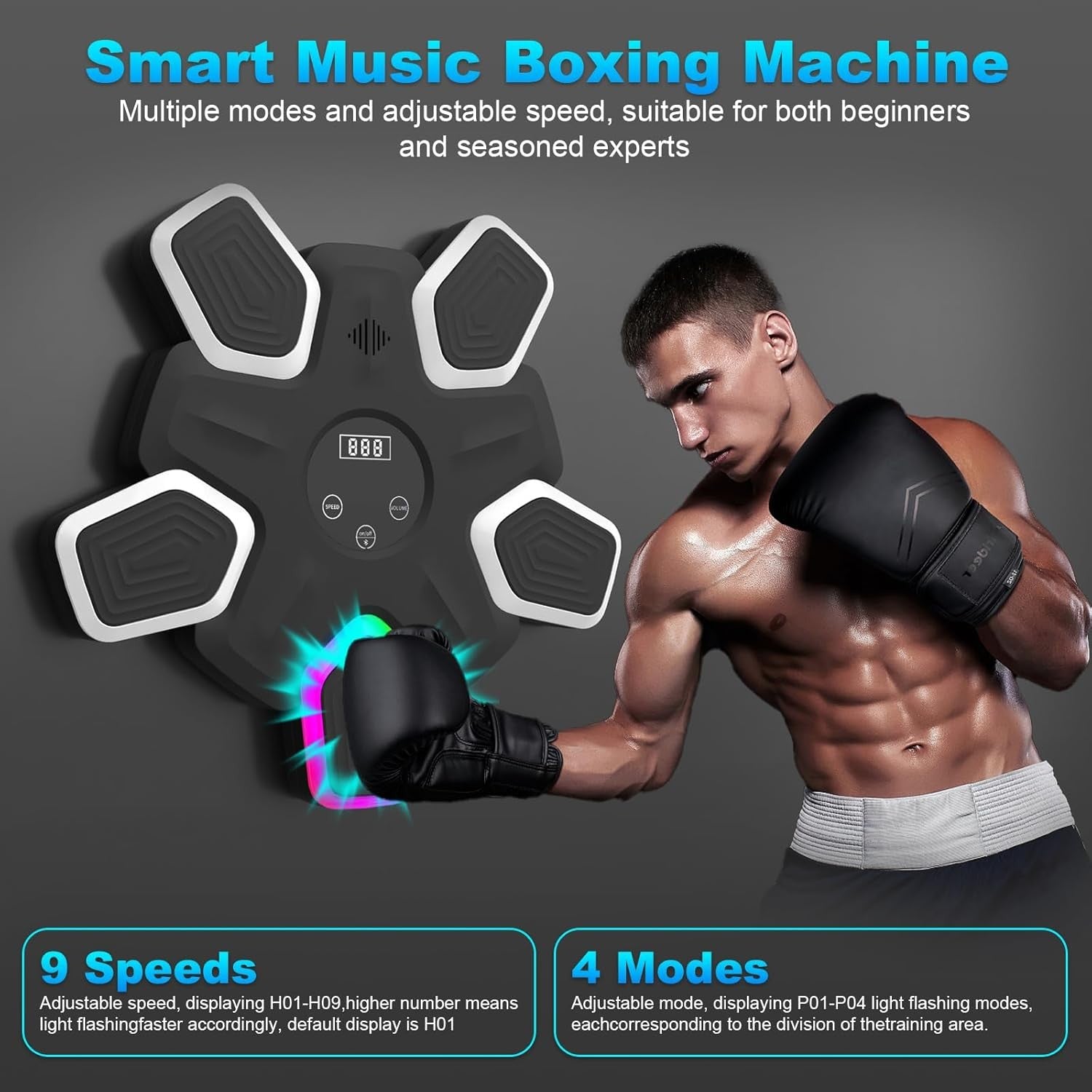 Music Boxing Machine Bluetooth LED Punch Pad Wall Mount Smart Home