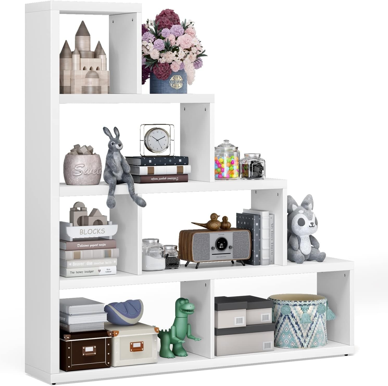 Modern 4-Tier Cube Storage Bookcase Stair Shelf Display Unit for Living Room