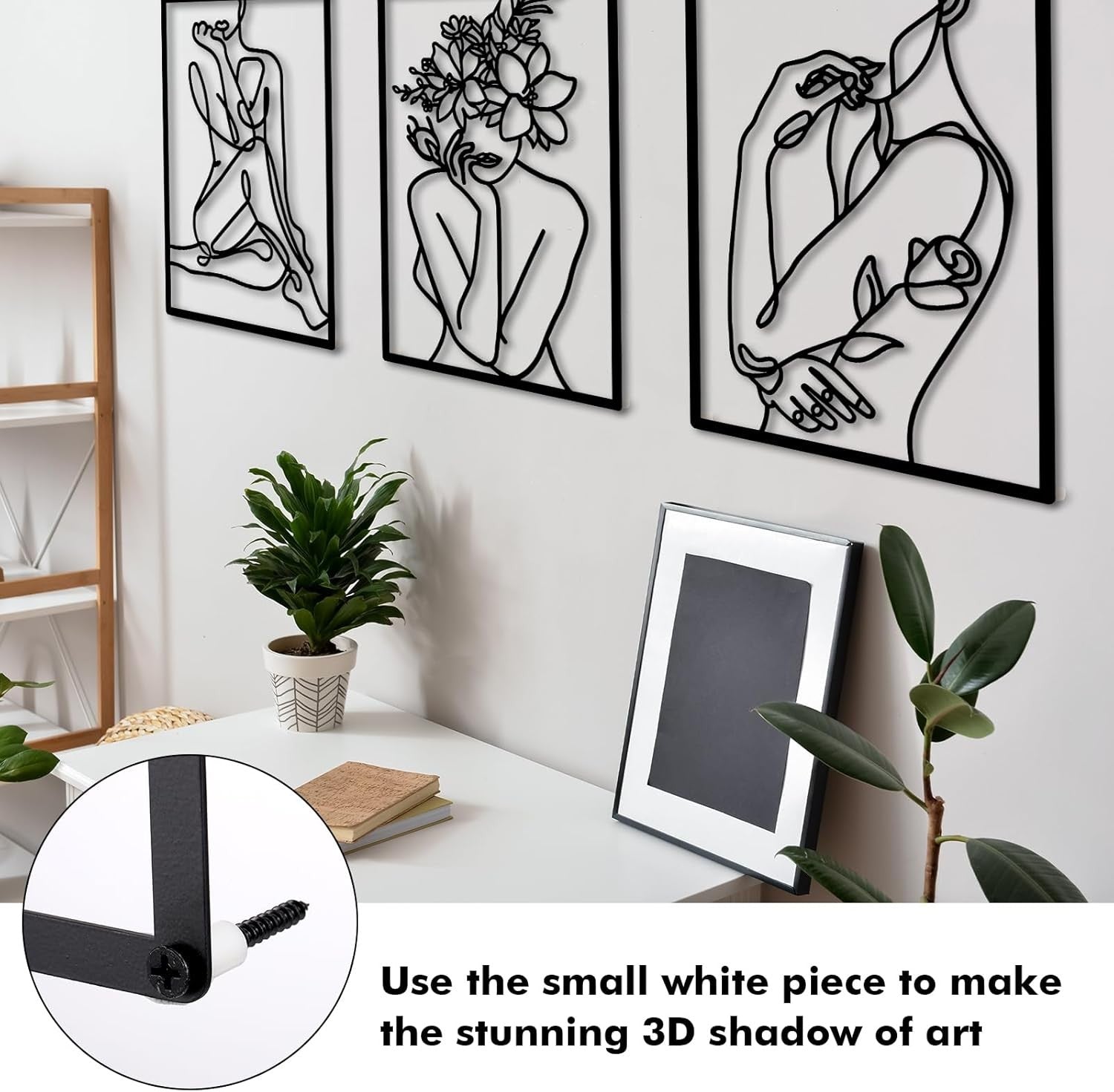 Black Metal Wall Art 3pc Abstract Female Line Panels
