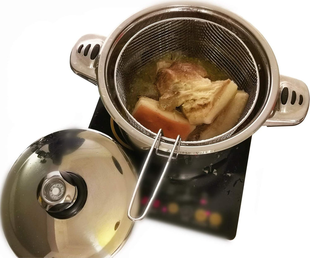 6QT Stainless Steel Deep Fryer Pot Set Basket Lid 3 Ply Saucepan