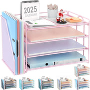 4-Tier Desk Organizer with Magazine Holder | Metal File & Paper Storage.