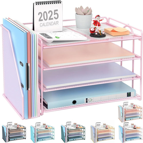 4-Tier Desk Organizer with Magazine Holder | Metal File & Paper Storage.