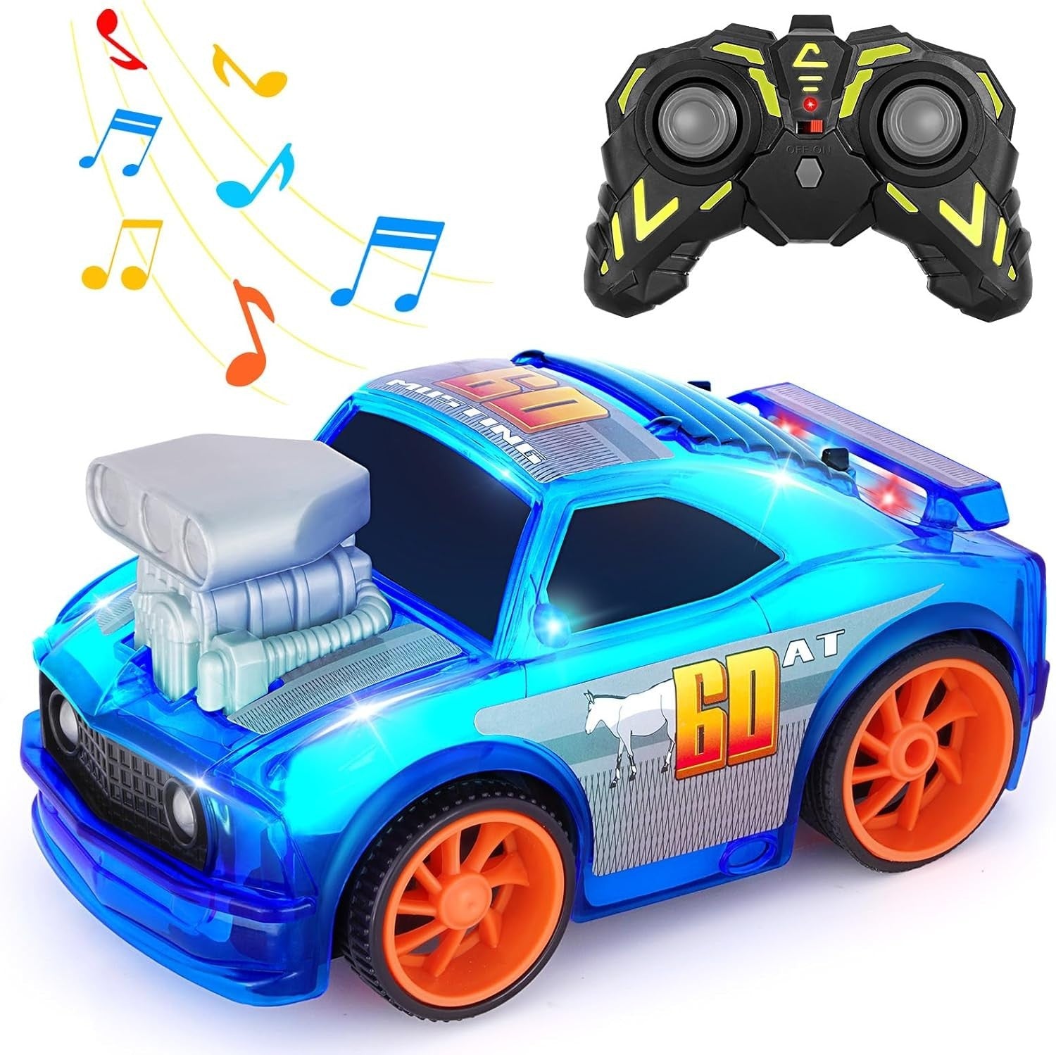 2.4GHz RC Car for Kids 3–7 – LED Lights, Music, Toddler Remote Control Toy