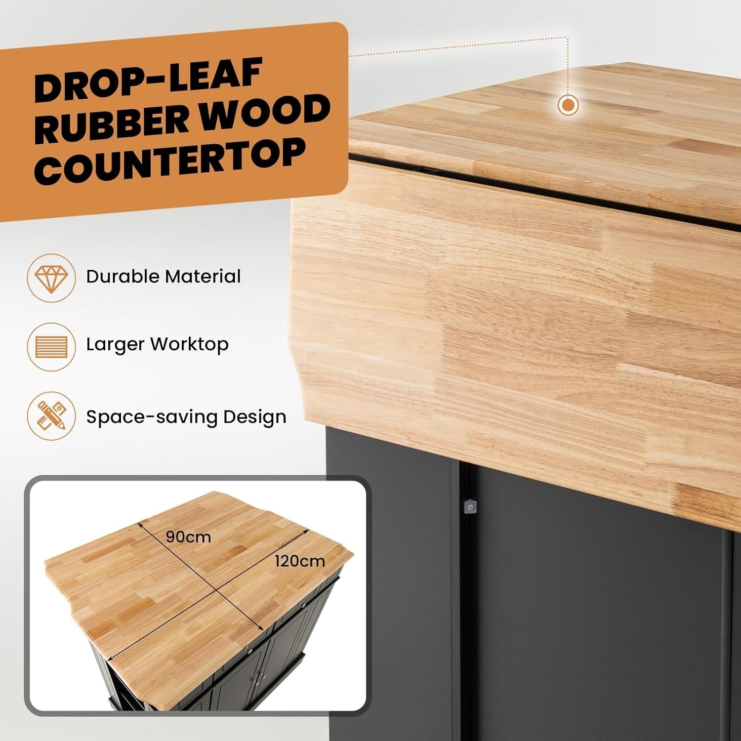 Extendable Kitchen Island Cart with Adjustable Shelves, Drawers & Lockable Stora