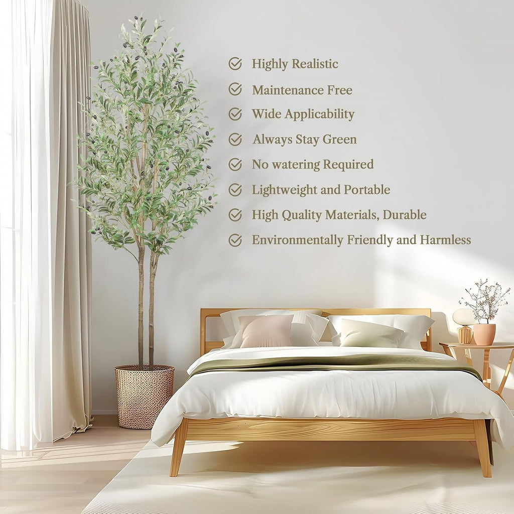 7ft Artificial Olive Tree Tall Faux Plant With Fruits Natural Trunk Indoor Decor