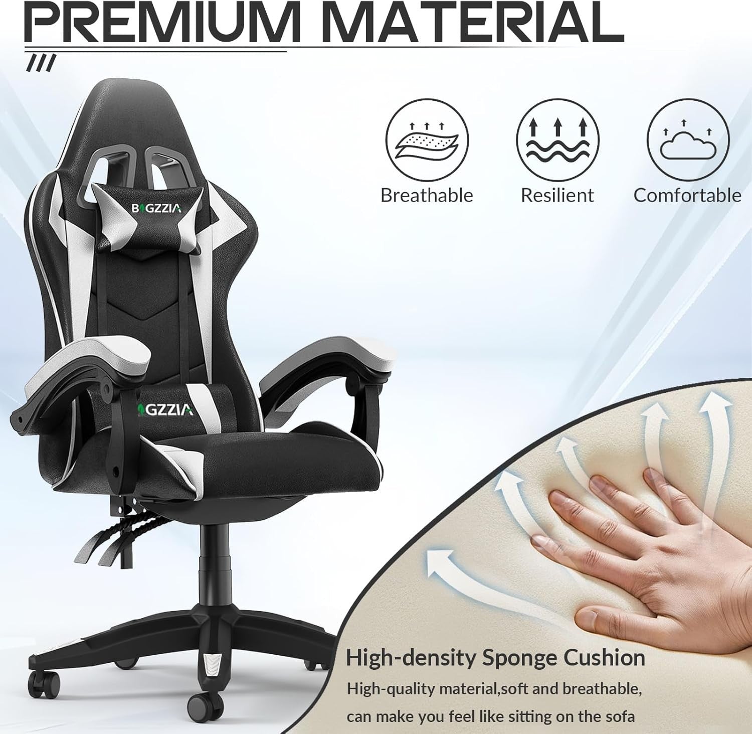 Ergonomic Gaming Chair White Reclining Office Chair w/ Lumbar