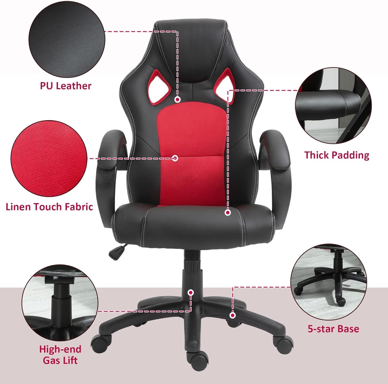 Gaming Chair Racing Style Swivel Faux Leather Office Desk