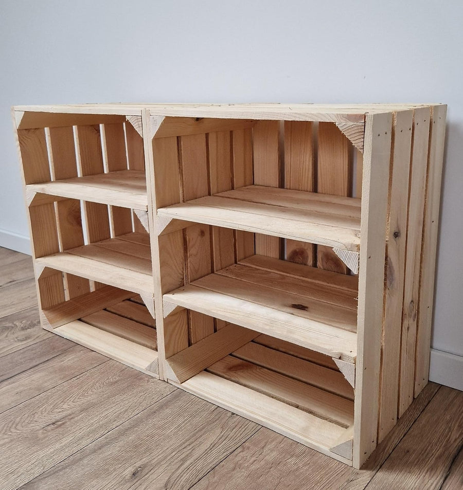 Wooden Tiered Storage Crates 2-Shelf Freestanding Organizer 50x40x30cm