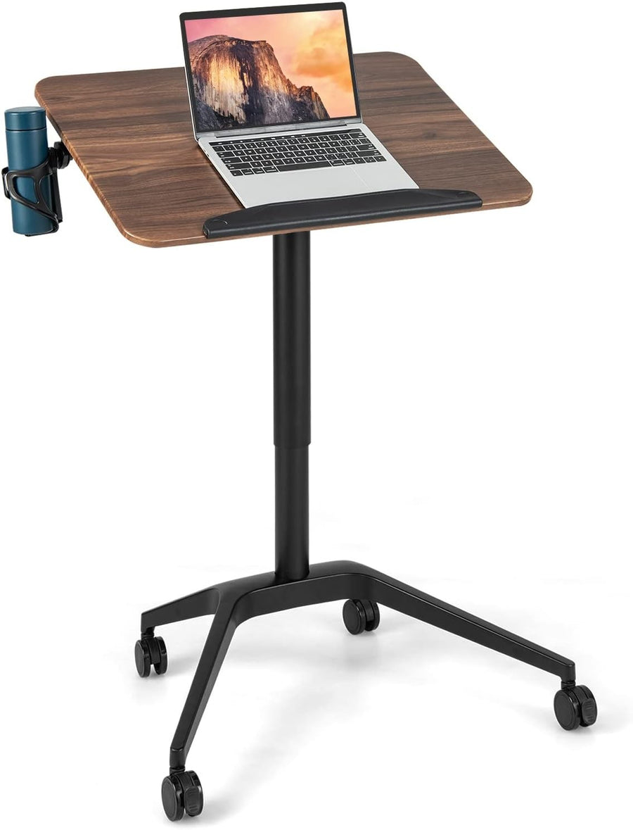 Mobile Standing Desk Sit Stand Laptop Table Tilting Top Wheels Height Adjust