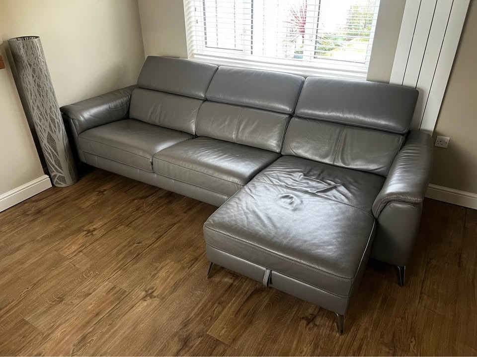 Grey Leather Corner Sofa Bed + Storage (PTP)