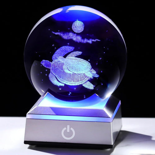 3D Crystal Sea Turtle Ball 8cm LED Light K9 Glass Ornament Gift Home Decor