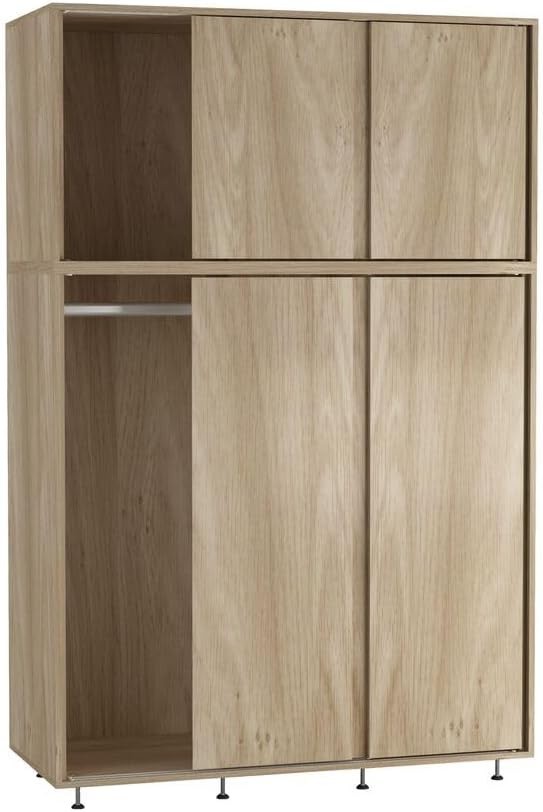 6-Door Oak Sliding Wardrobe with Adjustable Feet, Hanging Rail & Storage